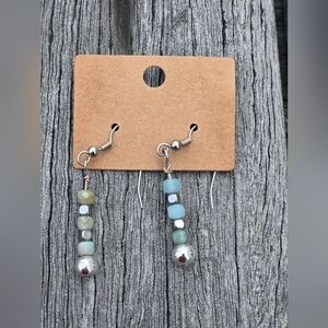 Amazonite Cubes And Hematite Earrings